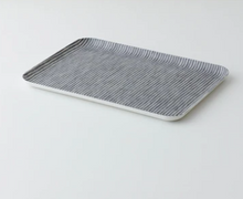 Load image into Gallery viewer, Linen Coating Tray Gray White Stripe Large