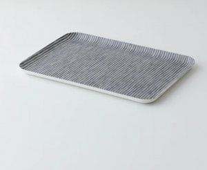 Linen Coating Tray Gray White Stripe Large