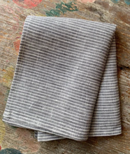 Load image into Gallery viewer, Linen Tea Towel Gray White Stripe