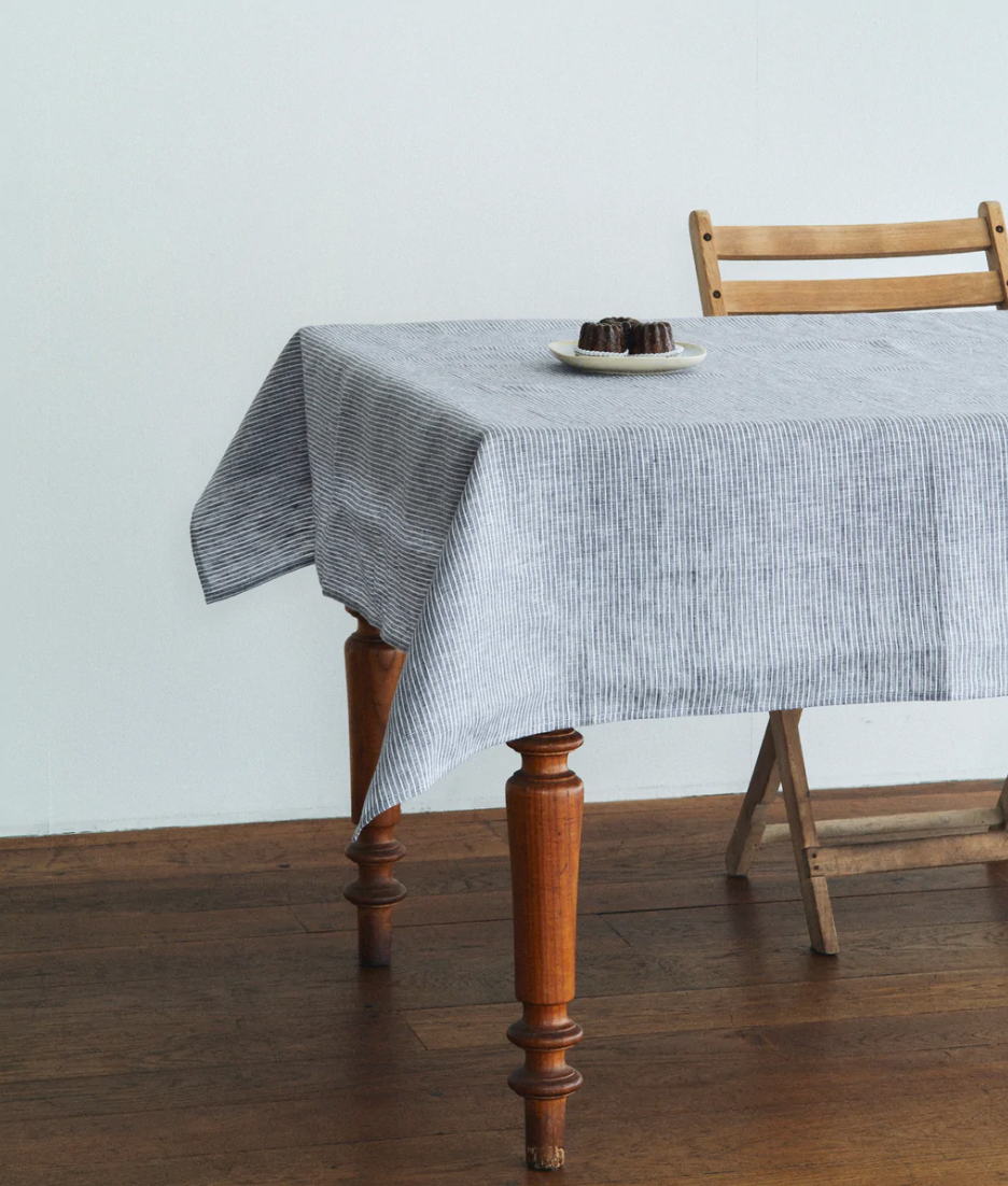 Linen Tablecloth Gray and White Stripe